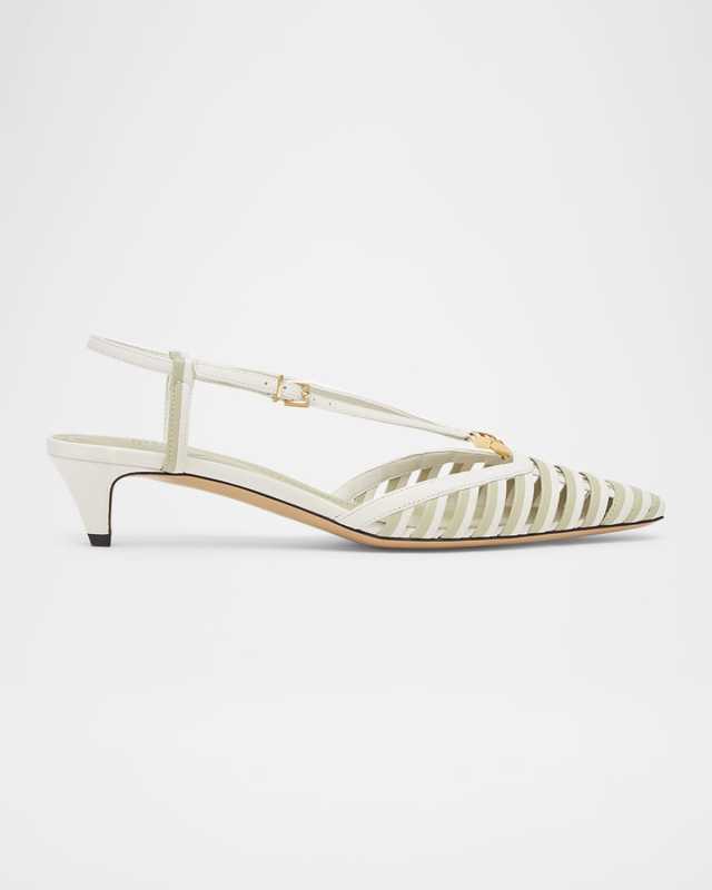 FFold Leather Kitten-Heel Slingback Pumps